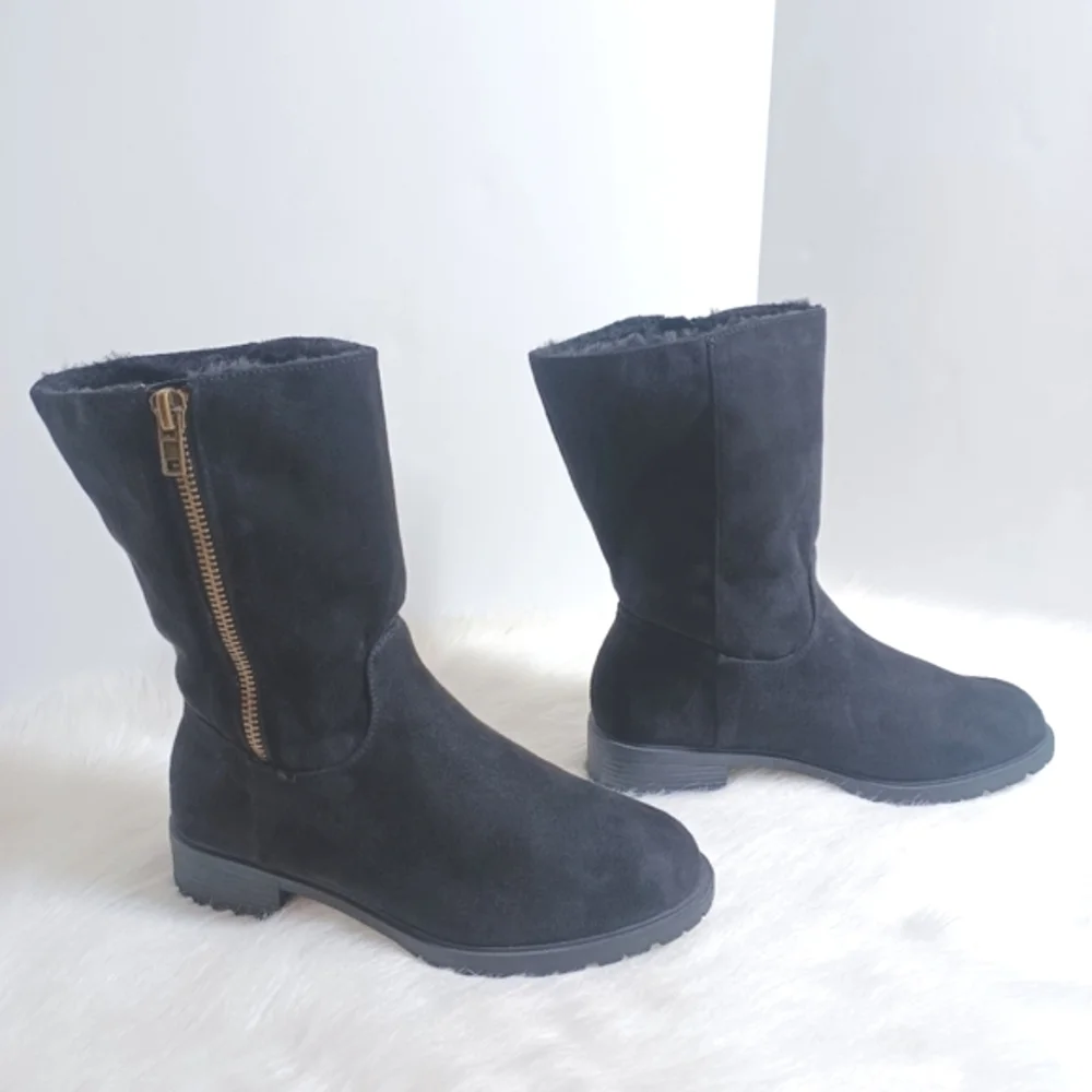 NWT Lane Bryant Boots 3 Ways to Wear Black Suede like Fur like Material Size 11W